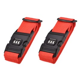 sourcing map Luggage Straps Suitcase Belts with Buckle, Combination Lock, 2Mx5cm Adjustable PP Travel Packing Accessories, Red 2Pcs