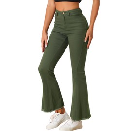 Allegra K Women's 70s Vintage Flare Jeans High Waist Stretch Denim Bell Bottoms Jeans Medium Army Green