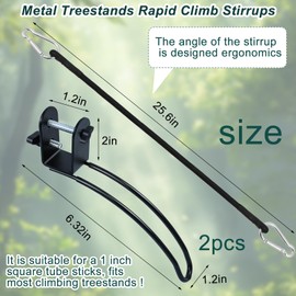 Metal Treestand Stirrups with Elastic Rope Rapid Climb Stirrups Adjustable Foot Stirrups for Treestand Climber Tree Stand Accessories for 1'' Square Tube,Designed Ergonomics and Easy Installation