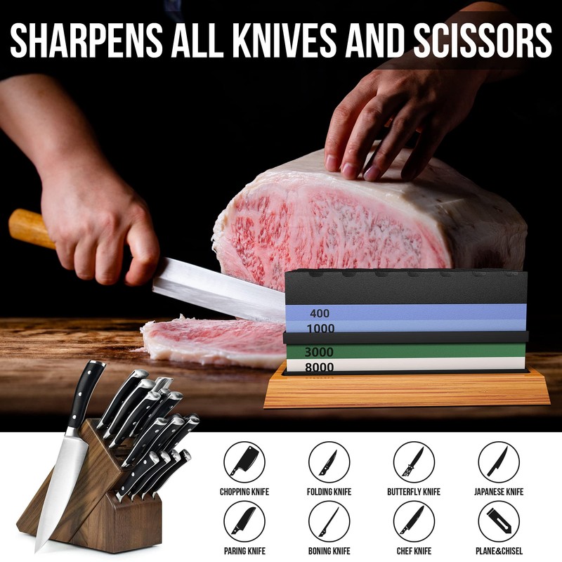 YeopAsda Knife Sharpening Stone Set - Premium 4 Side Grit