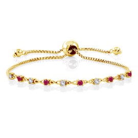 Gem Stone King 18K Yellow Gold Plated Silver White Created sapphire and Gemstone Birthstone Infinity Tennis Bracelet For Women | Round 2.5MM | Adjustable Bolo Bracelet Up to 9 Inch | Easy-On Easy-Off