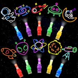 DIYDEC 30pcs Space Theme Party Favors LED Finger Lights Glow in the Dark Light Up Space Toys for Kids Boys Girls Party Supplies Goodie Bag Fun Gifts Classroom Prizes
