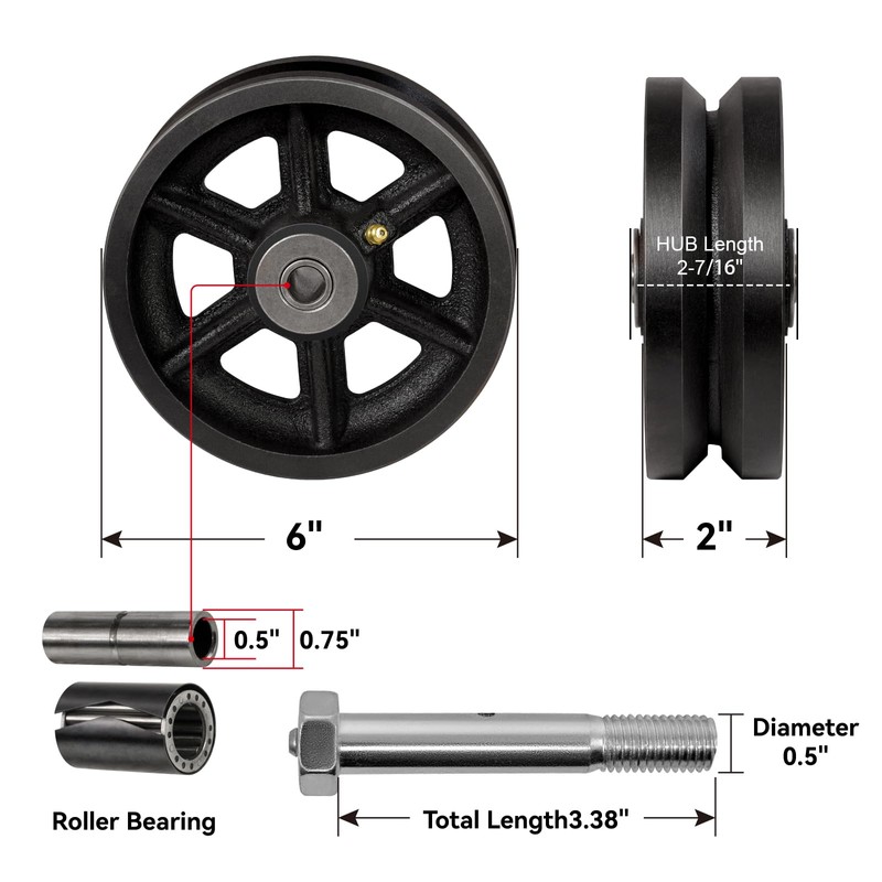 LONGRUNFORU 6" X 2" Sliding Gate Rollers, Cast Iron V