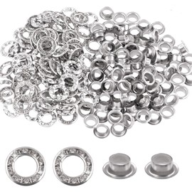 Swpeet 100 Sets Silver 1/4 Inch (6mm) Rhinestone Metal Brass Grommets Eyelets Kit, Metal Grommets Eyelets, Hole Eyelets Grommets for Repairing Canvas, Leather, Belt