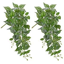 DILATATA Fake Hanging Plants Artificial Hanging Plants 26" Faux Pothos Leaves Plant for Wall Shelf Home Indoor Outdoor Decor - 2 Pack