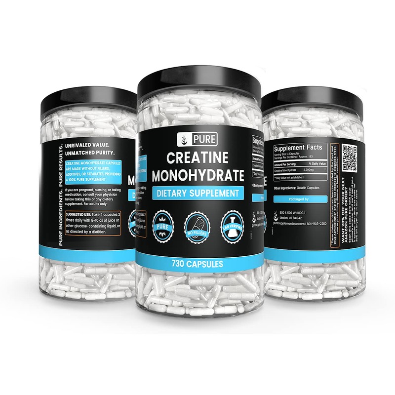 PURE ORIGINAL INGREDIENTS Creatine Monohydrate (730 Capsules) No Magnesium Or