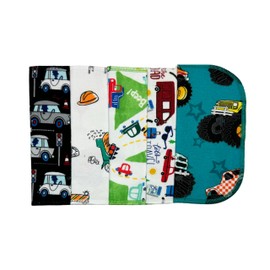 Gina's Soft Cloth Shop 1 Ply Printed Flannel Little Wipes 8x8 Inches Set of 5 Zoom Zoom- Proudly Made in the USA!