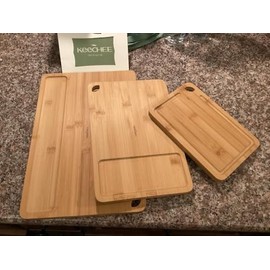 Bamboo Cutting Board, Durable Wood Cutting Boards for Kitchen with Deep Juice Grooves & Built-in Handles, Ideal Charcuterie & Chopping for Meat (Natural 4 PCS)