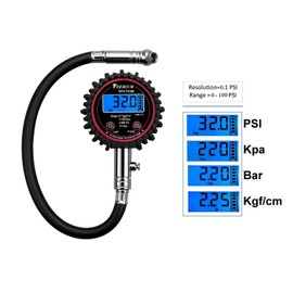Digital Tyre Pressure Gauge, Car Tire Pressure Gauge for Truck Car Motorcycle Bicycle with Hose and Backlight LCD Display