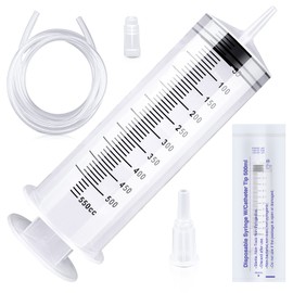 Large Capacity Plastic Syringe with 1m Tube,for Liquids, Oil or Glue Applicator, Experiments, Pet Feeding,Plant irrigation Labor&Science Use（550ml）
