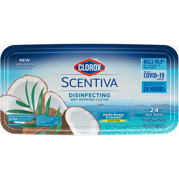 Clorox Scentiva Disinfecting Wet Mopping Cloths, Pacific Breeze and Coconut, 24 Wet Refills (Package May Vary)