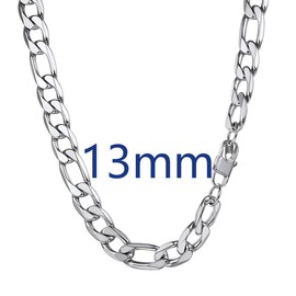 PROSTEEL Smooth Figaro Chain Necklace Stainless Steel Chains Length 14-30 Inches Width 4mm-13mm Hip Hop Jewelry Unisex For Men Women Gift Box - Style: 13mm-Steel, Length: 26"-66 cm