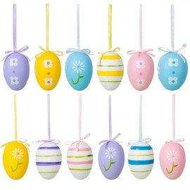 HERZWILD 12pcs Ostereier zum Aufhängen Ostereier mit Schnur Bunte Deko - Eier zum Aufhängen Oster deko (A)
