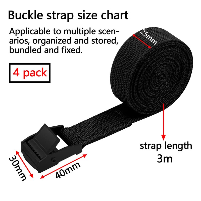Lashing Strap Black, Motorcycle Tie Down Straps 3 m, Pack