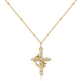 Cross Necklace for Women Rotated Crown Pendant 14K Gold-Plated Chain Necklace Zirconia Diamond Pendant Faith Jewelry Religious Minimalist Gift