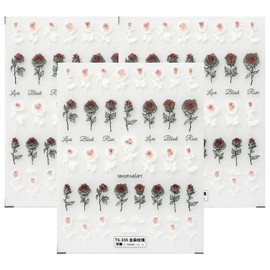 yueton 3 Sheets Rose Flower Nail Stickers 5D Embossed Rose Flower Nail Decals Fancy Black White Rose Art Self-Adhesive Nail Stickers for Women Nail Decoration