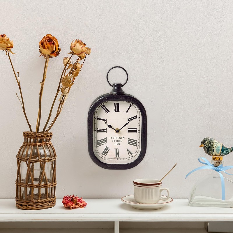NIKKY HOME Small Retro Black Wall Clock, Silent Battery Operated