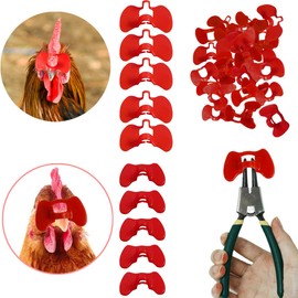 Weilan 70 Pieces Chicken Blinders Pinless Peepers with Plier for Roosters/Hens/Pheasants/Chicks to Stop Pecking(Large+Middle,Red)