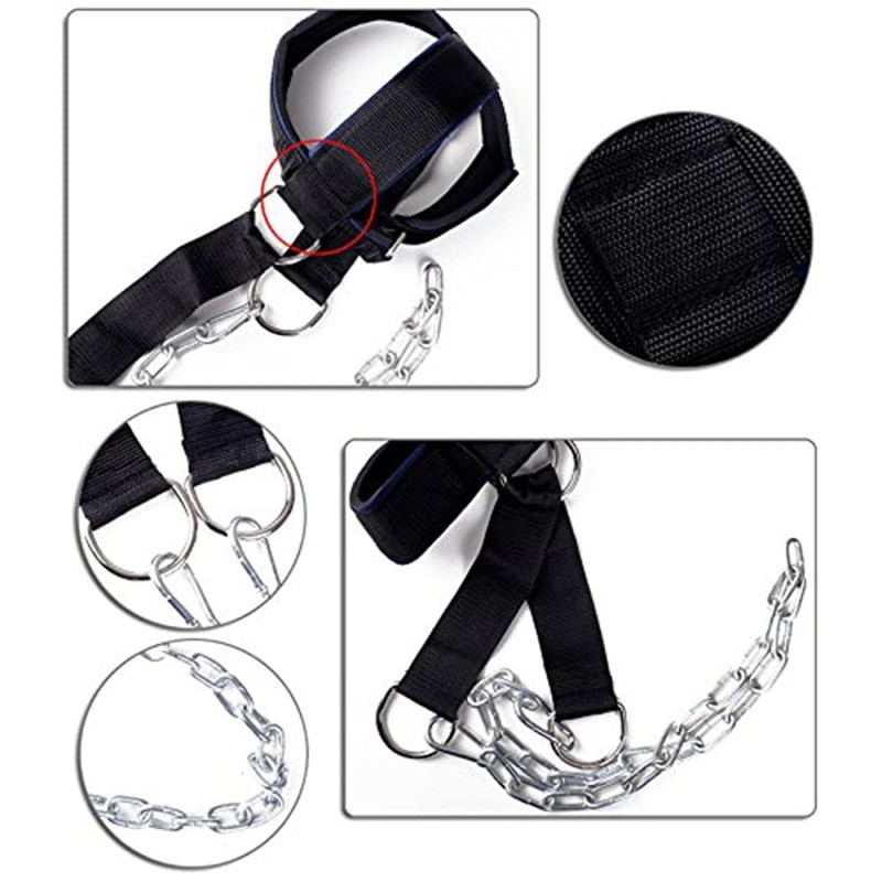Fitness Neck Harness for Weight Training, Long Steel Chain and