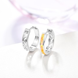 TANGPOET Hoop Earrings Sterling Silver Yellow Opal Sleeper Earring, Small Huggie White Gold Earrings, Valentines Day Jewellery Gifts for Women Girls Kids Children