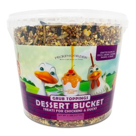 Pecking Order Dessert Bucket Grub Toppings (5 LB) Treat for Chickens Inside Bucket with Handle and Treat Scoop