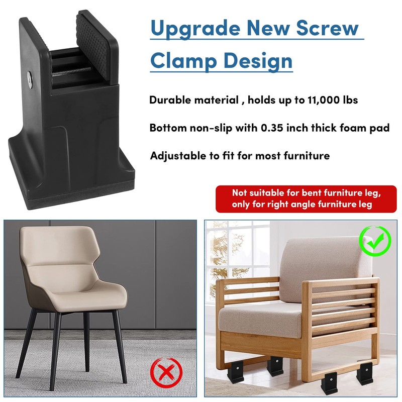 DEDU Bed Risers with Adjustable Screw Clamp, Couch Risers 3