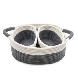 Zalaxt - Juego de 3 cestas de cuerda de algodón 100% natural para organizar, pequeñas cestas tejidas para sala de estar, recámara, almacenamiento marfil + gris