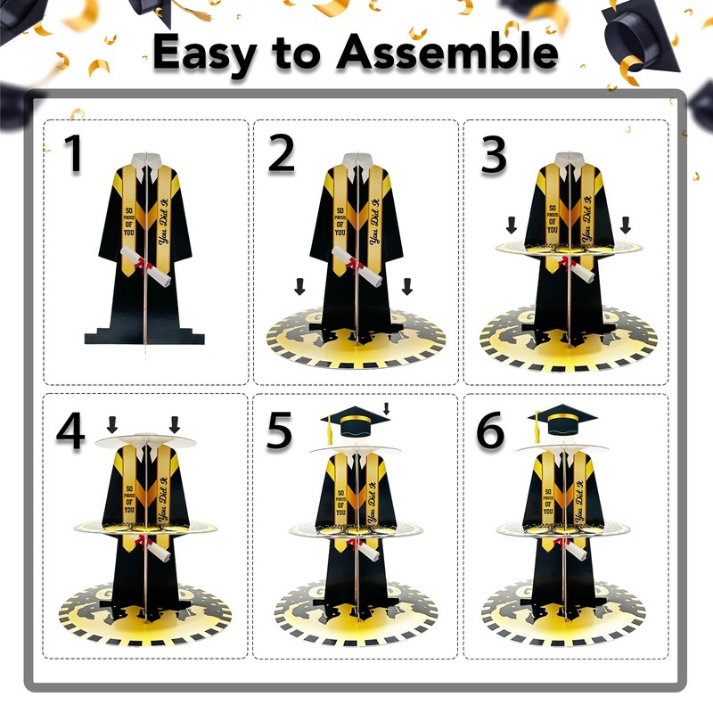 SengTu Graduation Party Collapsible 3 Tier Cupcake Stand, 2025 Congrats