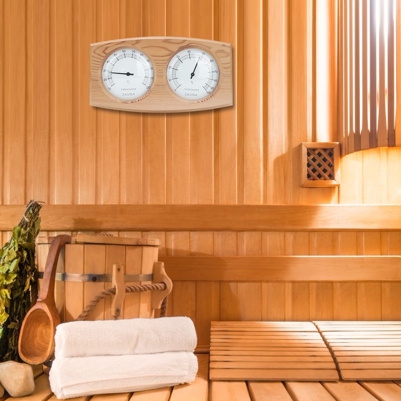2 In-1 Wood Thermo Hygrometer Thermometer Hygrometer Sauna Room Steam