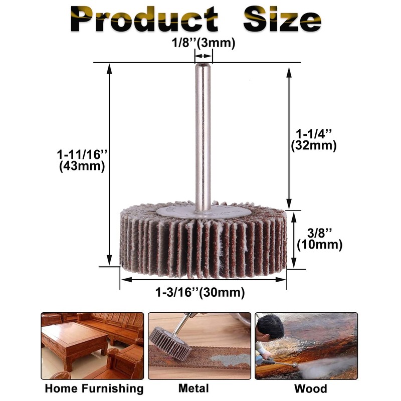Rocaris 10 Pack Flap Wheel, 120 Grit for Rotary Tools，1/8