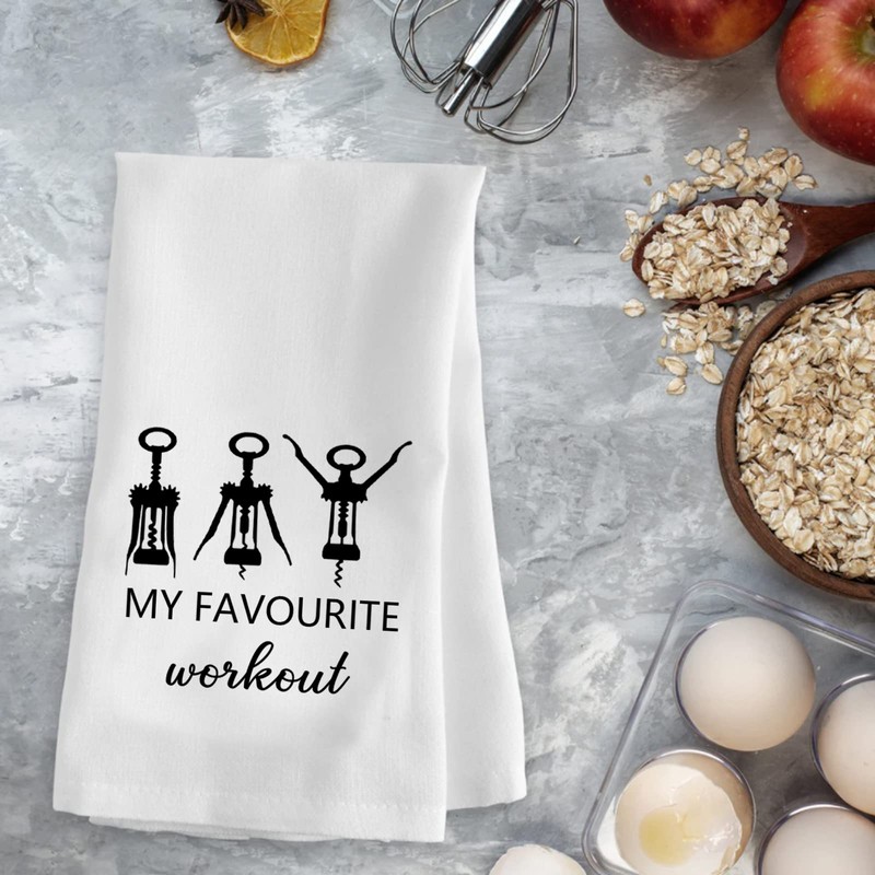 Funny Wine Kitchen Towel My Favorite Workout Corkscrew Towel Wine