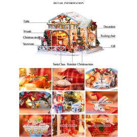 DIY Dollhouse Miniature Kit with Furniture, DIY Christmas Wooden Tiny House Building Set for Adults and Teens, Creative Room Decor Gift for Family and Friends (Christmas)