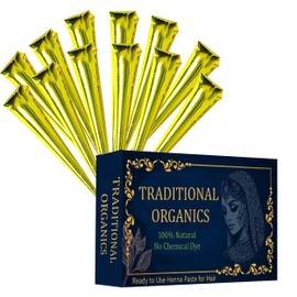 Traditional Organics 12 Pack 100% Natural Ready to Use Henna Paste Hair Dye Cones Reddish Brown Color tubes color for women Perfect for Spot hair coloring, Long-lasting and Cruelty-Free