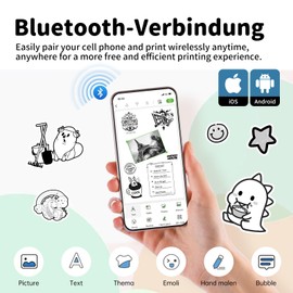 iDPRT Sticker Printer - Mini Portable Bluetooth Thermal Label Printers with 1 Roll Paper, Inkless Sticker Maker Machine Pocket Instant Print for Study Notes, Pictures, DIY, Label