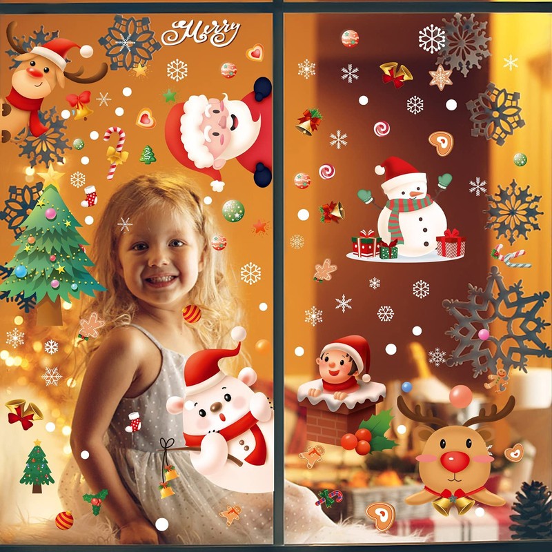 Christmas Window Clings Decorations 9 Sheets 242 Pcs Xmas DIY