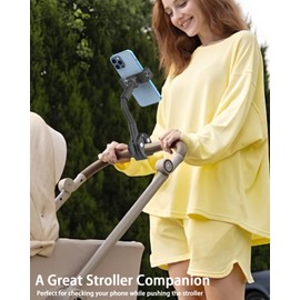 Gooseneck Stroller Phone Mount [Thick Cases Friendly] Cell Phone Holder Pole Clip for Treadmill, Elliptical, Exercise Bike, Shopping Cart for iPhone 17 Air 16 15 Pro Max 14 13 12 11, All Smartphones