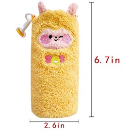 FHARLXQ Cute Water Bottle Sleeve Insulated Water Bottle Cover for Stainless Steel/Glass/Plastic Bottles (Yellow Cute Plush Sheep)