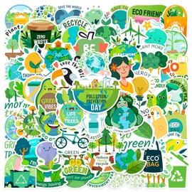 50 pcs Green Department Environmental Theme Stickers Earth Day Stickers for Teens Water Bottles, Fun Environmental Theme Vinyl Stickers for Kids Journal Laptops Skateboard Luggage Phone