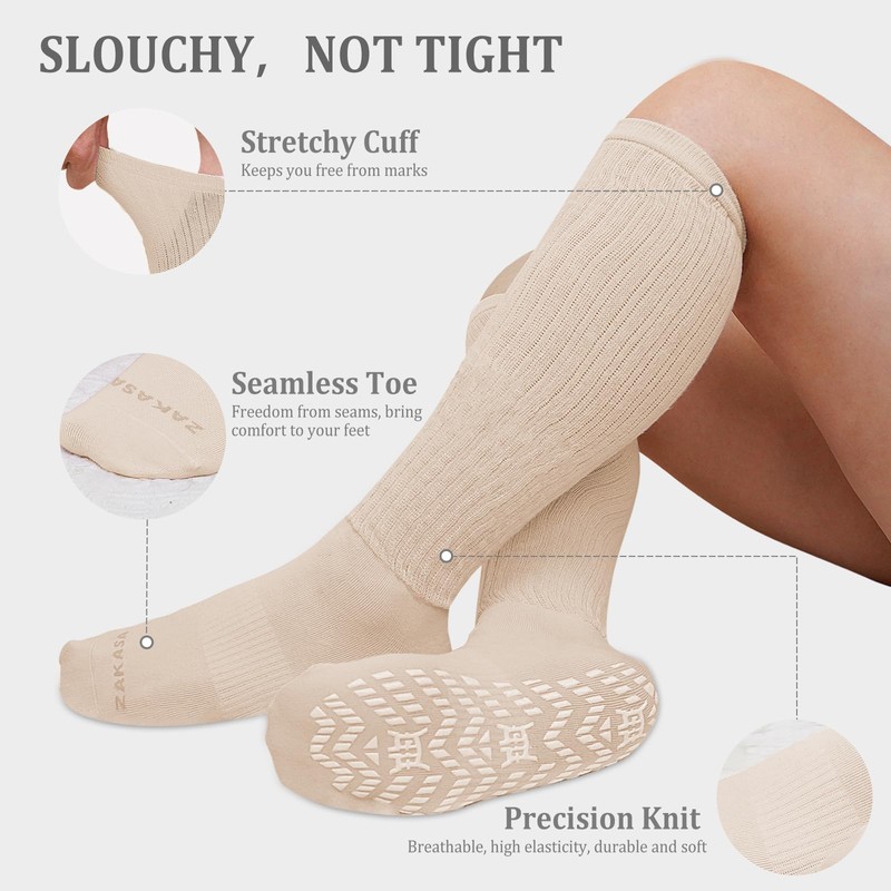 ZAKASA Women's Slouch Scrunch Grip Socks: Non Slip Long Slouchy