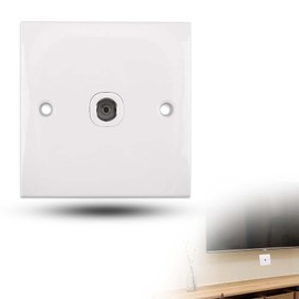 TV Aerial Socket Coax Wall Faceplate, Single TV/FM Coaxial Wall Socket Plate, 50/60Hz Aerial Junction, Flame Retardant Material for Secure TV & FM Radio Connections (White)