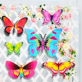 6 Pcs Large Metal Butterfly Wall Decor 11.8''-5.9'' Rustproof Outdoor Fence Wall Art Decor 3D Butterfly Hanging Decoration for Summer Garden Patio Fence Balcony Sculpture Gift for Mom Friend Women