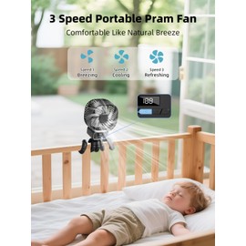 Portable Stroller Fan with 10000 mAh, 270° Rotation Fan Small with 3 Speeds, USB Fan Quiet with Removable Holder for Car Seats, Office, Travel, Camping, Black