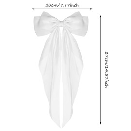 WLLHYF Pack of 2 Hair Clips with Large Bow Soft Silky Satin Hair Clip Long Tail French Ribbon Hair Pins 90s Bowknot Clips for Party Christmas Women (White+Pink)