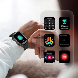 MERTTO Reloj Inteligente Mujer Hombre Smartwatch, Impermeable IPX67, Monitor De Frecuencia Cardíaca/Oxígeno en Sangre/Presión Arterial, Múltiples Modos Deportivos, Monitor De Calorías (Negro)