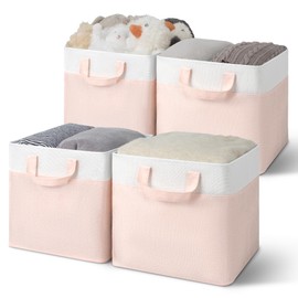 GRANNY SAYS 11x11 Storage Cubes, Cube Storage Bins with Metal Frame, Fabric Storage Organizer, Foldable Cube Storage Organizer, Closet Storage Baskets, Storage Bins for Shelves, Pink, 4 Pack