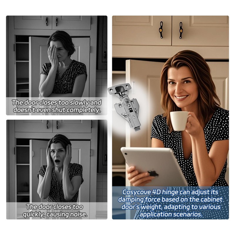 Soft Close Cabinet Hinges 4 Pack 4D Adjustable with Speed