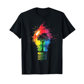 Light Bulb Colorful Art Tree Painting Graphic T-Shirt