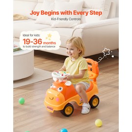 VEVOR Ride On Toddler Push Car, Push Car for Toddler 19 to 36 Months, Kids Ride On Toy with Horn & Music, 48.5 lbs Load Capacity, Under-seat Storage, Foot-to-Floor Walker for Toddlers Boys Girls