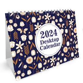 Red Ocean Floral Desktop Calendar 2024 Flipbook Planner For Girls Women Free Standing Spiral Bound Office Home Calendar Month To View 13 Page Calender