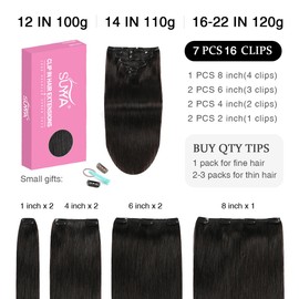 SUYYA Clip in Hair Extensions Real Human Hair,12 inch 100g 7Pcs Natural Black Hair Extensions Clip ins Straight Double Weft Thick Human Hair Clip in Extensions (12 inches #1B Off Back)